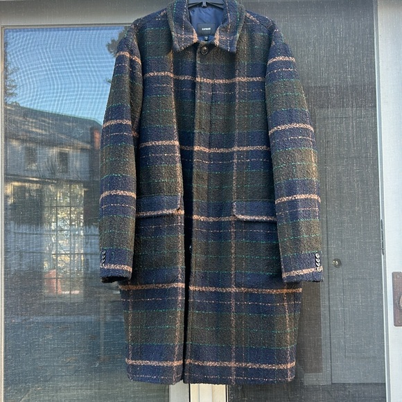 Topcoat from Express.  Navy Plaid Wool-Blend - XXL - Picture 2 of 5